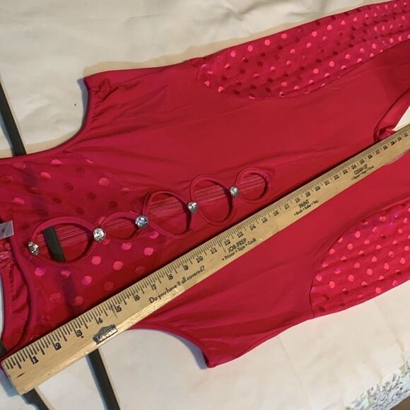 Size XL Bodycon Jumpsuit in hot pink.  Stage or dance outfit.  Sheer sides. - Picture 7 of 10